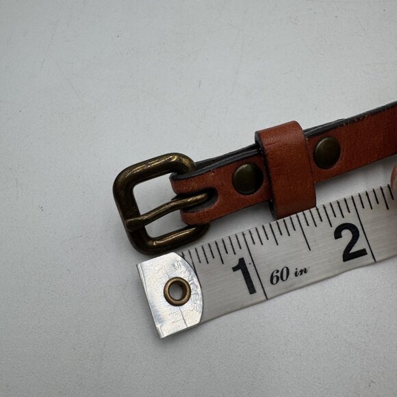 American Eagle Brown Leather Belt With Brass Stud Details & Buckle - Picture 6 of 10